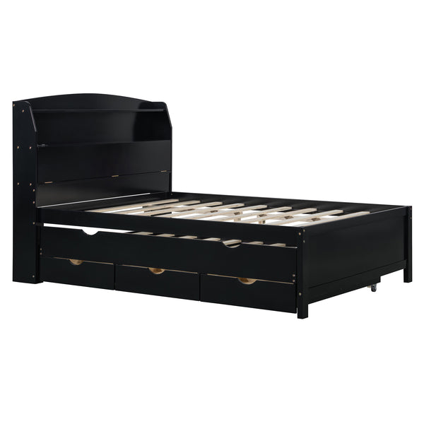 English Elm Full Size Wooden Led Platform Bed With Trundle, Storage Headboard & Usb Charging In Espresso Finish N820S10009D