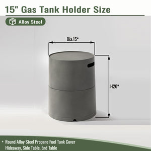 English Elm Steel Grey Outdoor Propane Tank Cover Hideaway Side Table Steel Split Design Concrete Look Patio Storage and Holder W853P202182