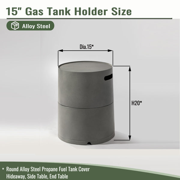 English Elm Steel Grey Outdoor Propane Tank Cover Hideaway Side Table Steel Split Design Concrete Look Patio Storage and Holder W853P202182