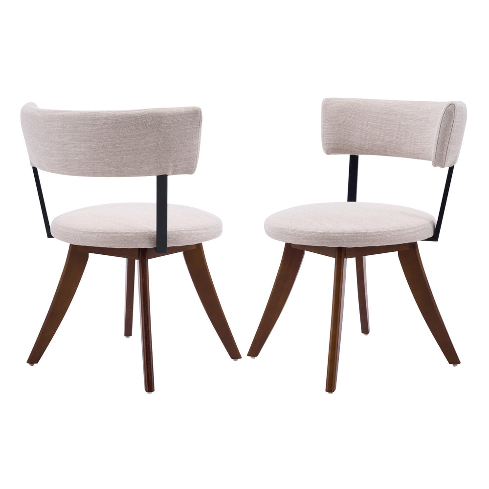 English Elm Modern Beige Fabric Dining Chairs Walnut Rubberwood Base Curved Back Set of 2 N768P391169W