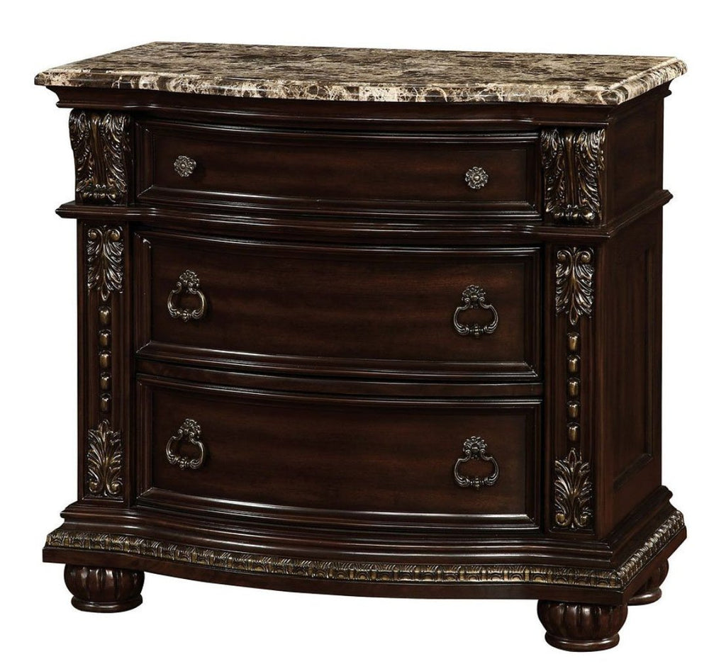 English Elm Formal Traditional Nightstand with Genuine Marble Top, 3 Drawers, Brown Cherry Wood, Felt-Lined Topочный B011P251255