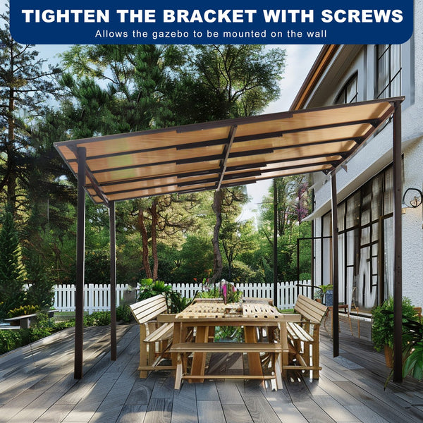English Elm 10' 10' x 10' Gazebo for Patio Heavy-Duty Metal Lean-To with Hard Top Roof Weatherproof Shelter W419S00054