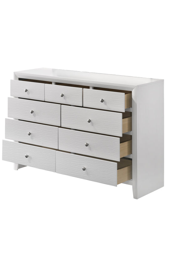English Elm 1pc Contemporary 5-Drawer Chest with Round Knobs, Sleek Top and Wood-Pattern Fronts for Bedroom Storage White 57.1 L x 18.4 W x 40.6 H B011P345927