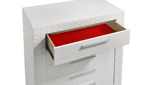 English Elm Blanca King 5-Piece Bedroom Set with LED Headboard, White Lacquer Finish, Quilted Accents & Storage B009S01392