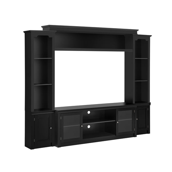 English Elm Entertainment Wall Unit with Glass Doors Open Shelving Mdf Living Room Storage Black N710S688102B