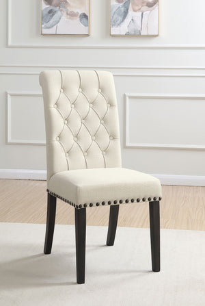 English Elm 2pc Plush Button-Tufted High Back Dining Chairs with Rolled Top, Nailhead Trim and Tapered Legs Beige,Carbon Black 42.5 L x 13 W x 19.25 H B011P311396