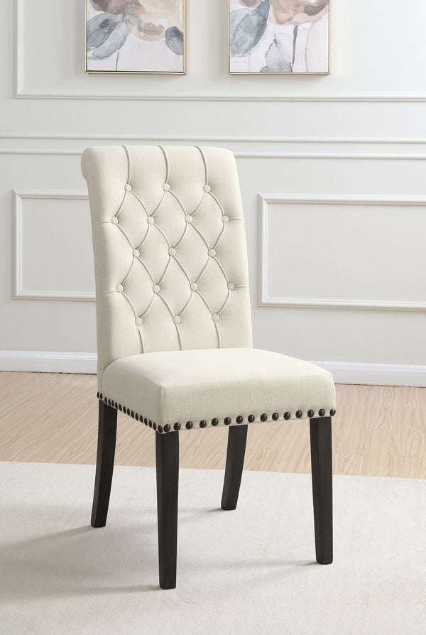 English Elm 2pc Plush Button-Tufted High Back Dining Chairs with Rolled Top, Nailhead Trim and Tapered Legs Beige,Carbon Black 42.5 L x 13 W x 19.25 H B011P311396
