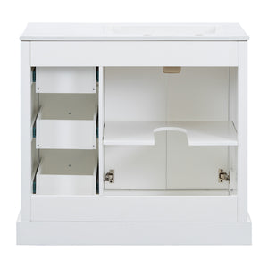 English Elm 36'' Transitional Bathroom Vanity with Ceramic Sink, Solid Wood Frame, Adjustable U-Shelf & Soft-Close Doors White N729P292966K