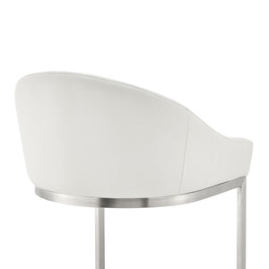 English Elm Ambrie 30" Bar Stool Brushed Stainless Steel with White Faux Leather, Cantilever Base, 250lb Capacity B2736P354388