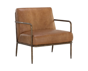 Sunpan Lathan Lounge Chair - Handcrafted Minimalist Design with Antique Brass Frame for Luxurious Spaces Tan Leather
