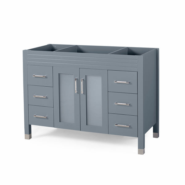 English Elm Christopher Knight Home® - 48'' Cabinet Grey Acacia Wood 48” Vanity with Frosted Glass Doors, 6 Soft-Close Drawers, No Top (96) 65596.00GRY