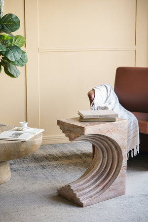 English Elm 16.3x12.2x22.6 Sculptural Arched Side Table Cast Magnesium with Stone Textured Finish W2078P442955