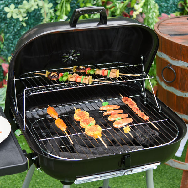 English Elm Outsunny Portable Charcoal Bbq Smoker Grill with Wheels Shelf and Adjustable Vents W2225P172524