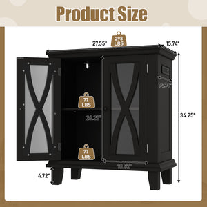 English Elm 20 Gallon Fish Tank Stand with Built-In Power Outlets & USB, Farmhouse Style Aquarium Cabinet with Adjustable Shelves and Heavy-Duty 298lb Tabletop Capacity Black N704P350196B