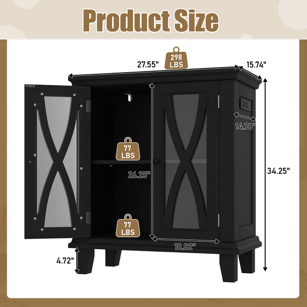 English Elm 20 Gallon Fish Tank Stand with Built-In Power Outlets & USB, Farmhouse Style Aquarium Cabinet with Adjustable Shelves and Heavy-Duty 298lb Tabletop Capacity Black N704P350196B