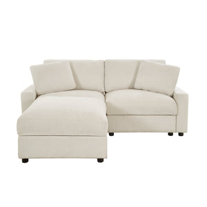 English Elm 72.05" L-shaped Sectional Sofa Cloud Cushion Polyester with Storage Ottoman Small Space Beige W1669S00050