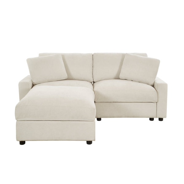 English Elm 72.05" L-shaped Sectional Sofa Cloud Cushion Polyester with Storage Ottoman Small Space Beige W1669S00050