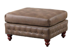 English Elm 1pc Cocktail Ottoman Breathable Leatherette Tufted Accent Bench with Handcrafted Gourd Wooden Legs, Stylish Living Room Statement piece Dark Coffee 32 L x 15 W x 36 H B011P234291