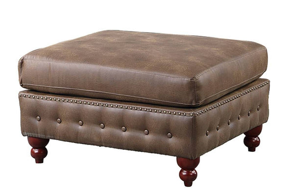 English Elm 1pc Cocktail Ottoman Breathable Leatherette Tufted Accent Bench with Handcrafted Gourd Wooden Legs, Stylish Living Room Statement piece Dark Coffee 32 L x 15 W x 36 H B011P234291