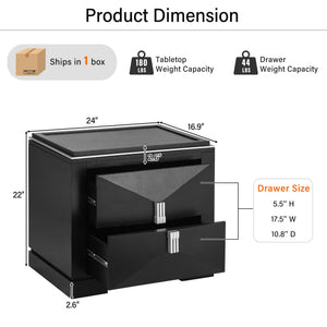 English Elm Mid-century Modern Nightstand with Diamond Geometric Drawers and Heavy Duty Wood Base Black N761P324094B