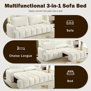 English Elm 90.2" 3-in-1 Convertible Sleeper Sofa Bed with Teddy Fabric & Storage, King-Size Comfort for Living Beige+White W1885S00249