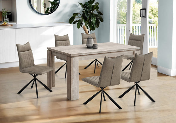 English Elm Dining Table Taupe 60" Reclaimed Wood Look Rectangular Seating for 6 Thick Block Legs Modern Durable Stylish B2710P286987