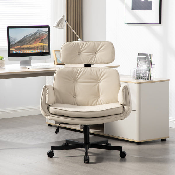 English Elm Criss Cross Wide Seat Pu Leather Swivel Task Chair with Removable Headrest Beige W3118P404121
