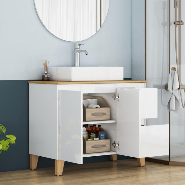 English Elm 36-inch Glossy White Bathroom Vanity with Ceramic Sink Soft Close Drawers Minimalist W3151S00072