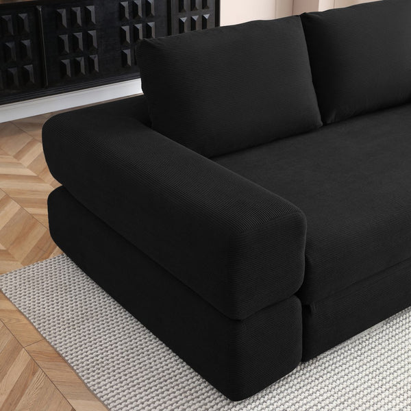 English Elm 81'' Corduroy Floor Sofa Convertible Loveseat Futon Sleeper with Foam Fill and Pillows Black W1117P459730