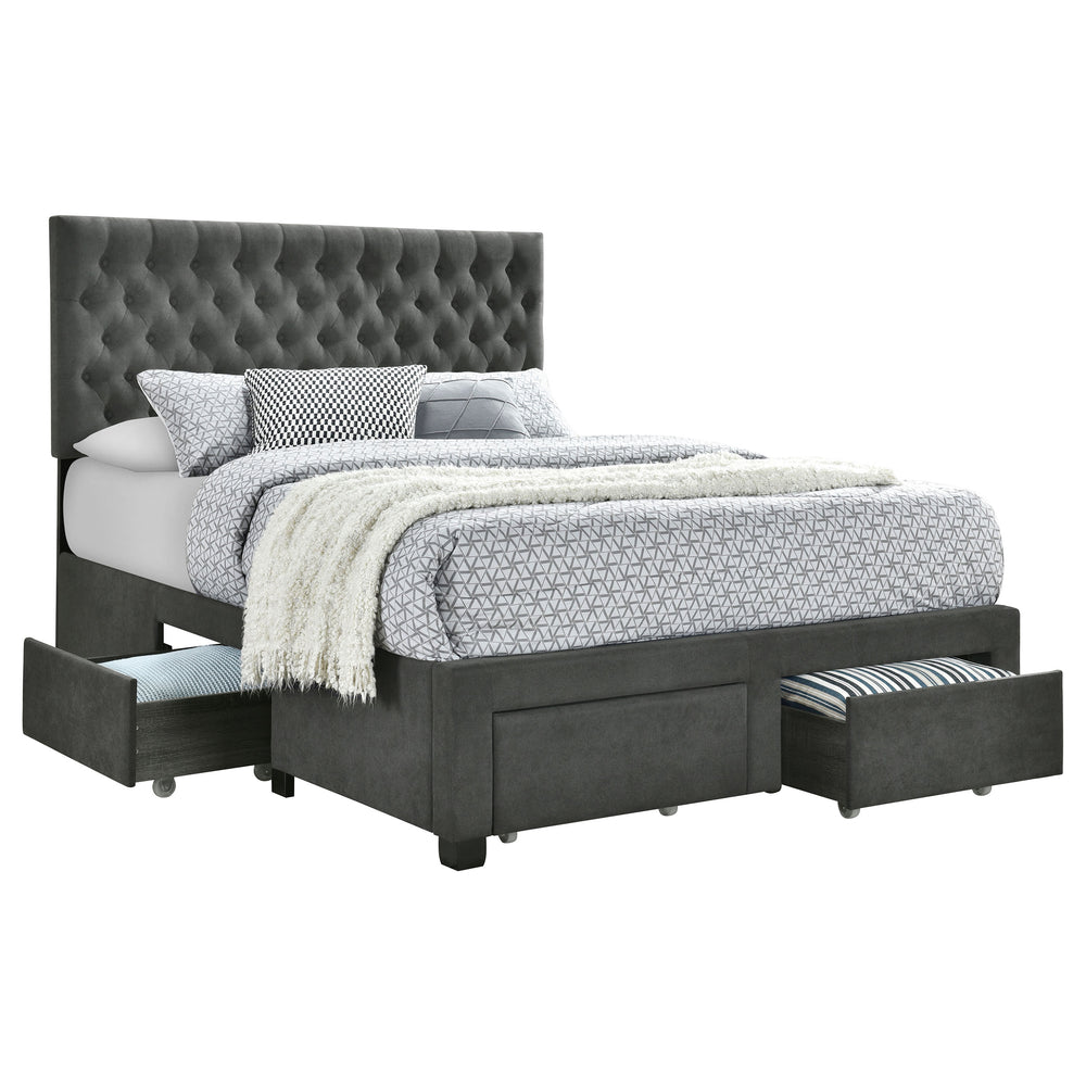 English Elm Keating Queen Storage Bed Tufted Upholstered Headboard Four Drawers Charcoal Fabric B062S01767