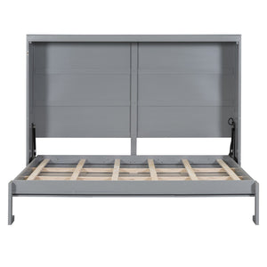 English Elm Full Size Murphy Wall Bed with Rattan Panel Cabinet for Studio and Guest Rooms Gray N708S00011E-1