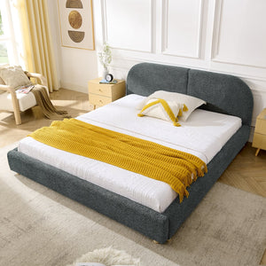 English Elm Queen Upholstered Bed with Tall Curved Headboard Soft Textured Fabric Modern Bedroom Dark Gray W487S00483