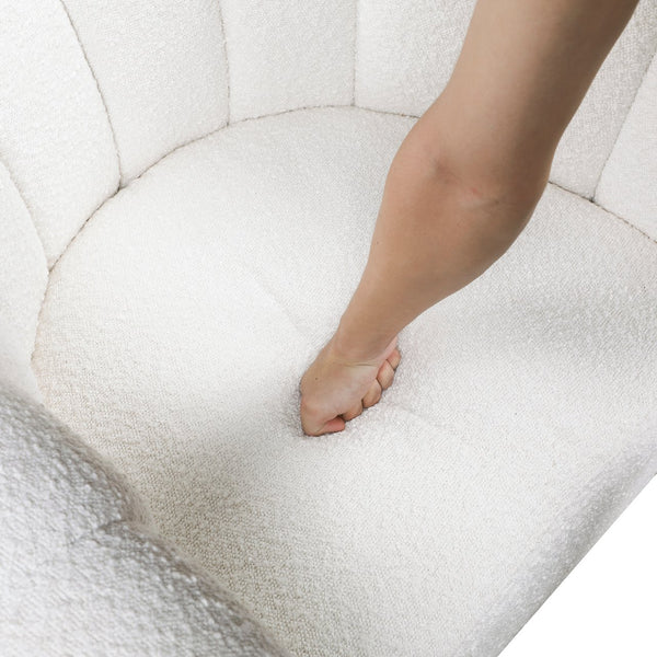 English Elm Modern Swivel Chair with Ottoman in Bouclé Fabric, Solid Wood Frame, Cozy Curved Design for Living Rooms White 32 L x 31 W x 31.25 H B011P281847