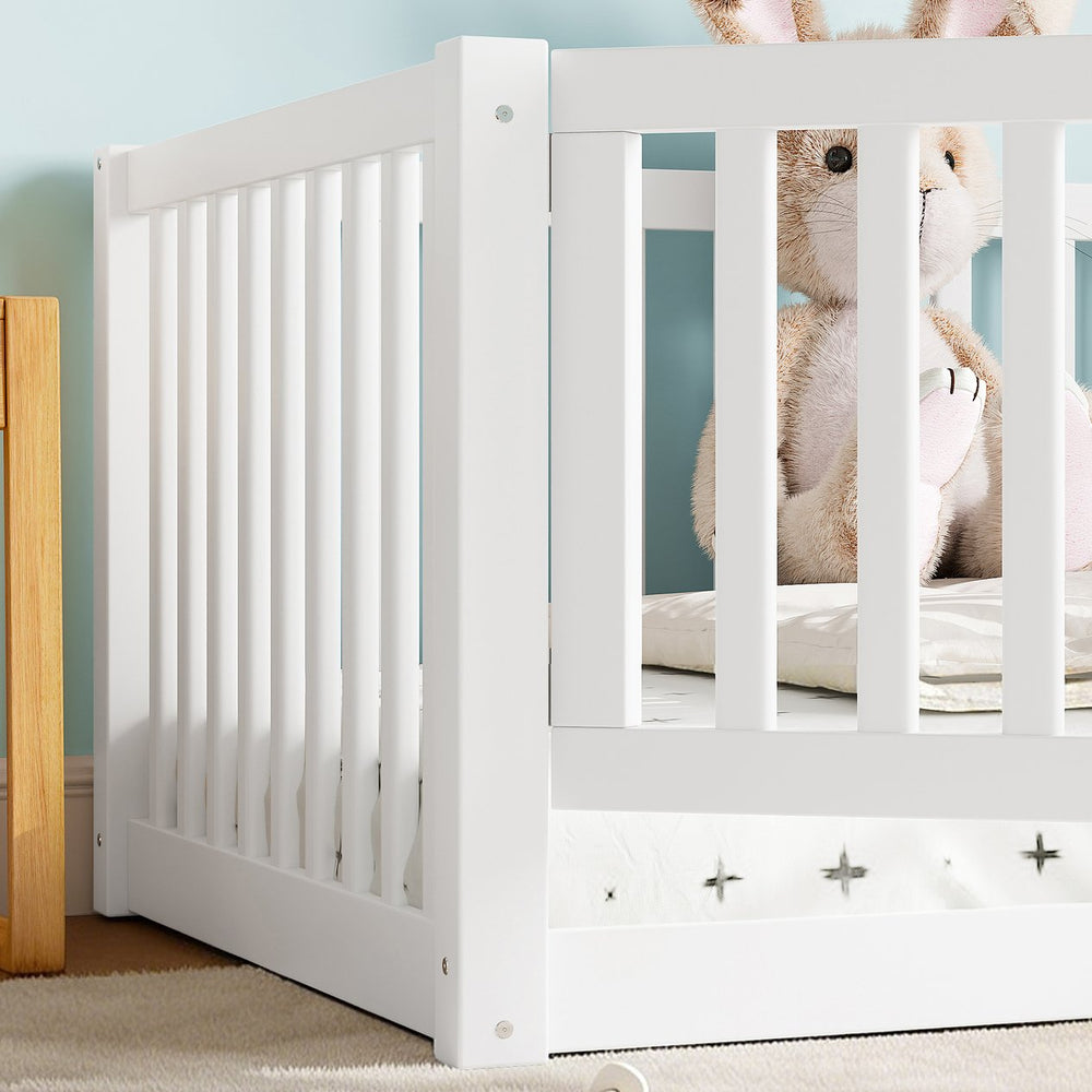English Elm Twin Floor Bed Pine Wood Frame with Guardrails and Door for Safe Toddler Sleep W1580P417668