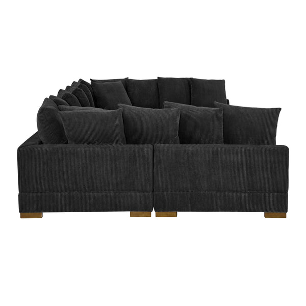 English Elm Large Corduroy Modular Sectional Sofa Sleeper with Ribbed Texture for Open Living Black B2748S00013