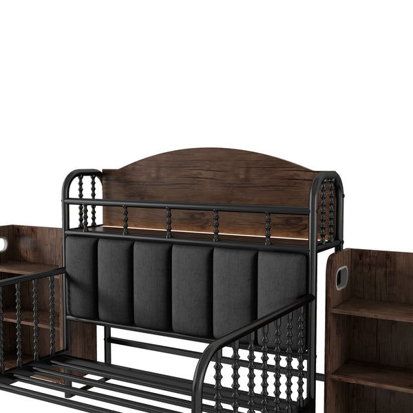 English Elm Twin Solid Wood Platform Bed with Guardrail for Kids, Low-Profile Sturdy Pine Frame, Safe Sleep Solution Black 45.87 L x 17.72 W x 11.22 H W2593P337457