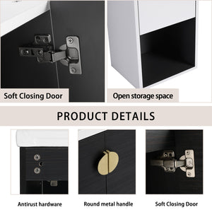 English Elm 28" Wall-Mounted Bathroom Vanity & Ceramic Sink With Side Cabinet, Soft-Close Doors For Modern Homes W999S00329