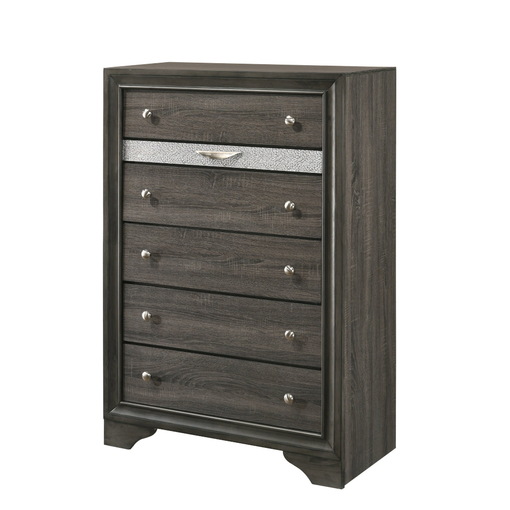 English Elm Naima Gray Finish Chest with 5 Drawers & Felt Jewelry Organizer, Silver Knobs, Smooth-Glide Runners B2726P261249