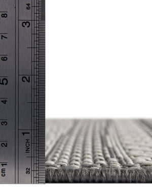 Unique Loom Outdoor Border Lines Machine Made Border Rug Gray, Gray/Silver 6' 1" x 6' 1"