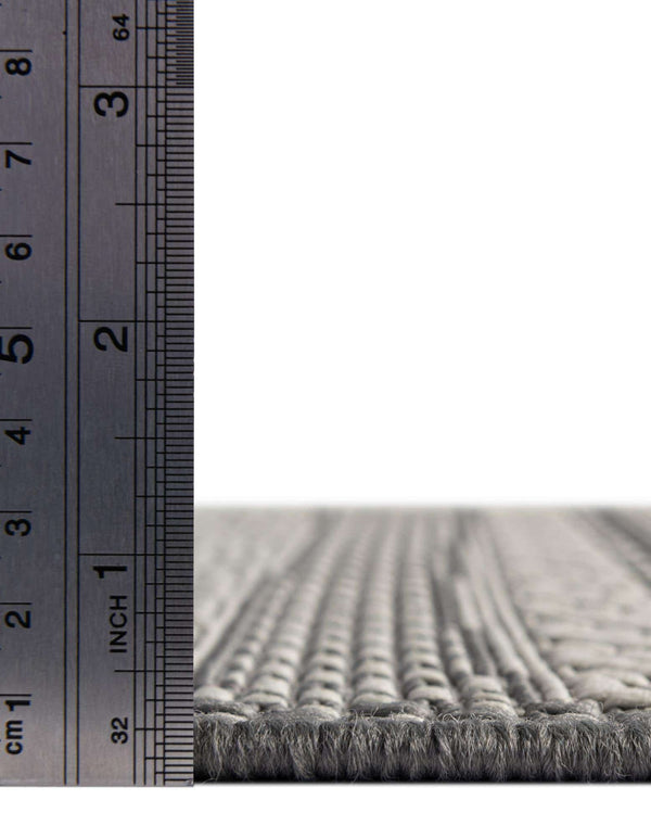 Unique Loom Outdoor Border Lines Machine Made Border Rug Gray, Gray/Silver 6' 1" x 6' 1"