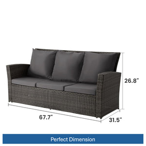 English Elm 67.7" Outdoor Wicker Three Seat Sofa High Back Pe Frame Patio Lounge Furniture Black B082P455125