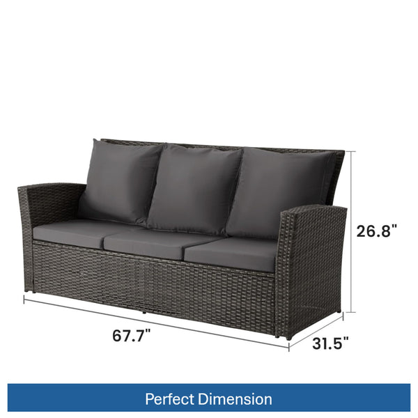 English Elm 67.7" Outdoor Wicker Three Seat Sofa High Back Pe Frame Patio Lounge Furniture Black B082P455125