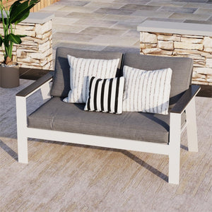 English Elm 52.95" Rust-proof Aluminum Outdoor Loveseat Wood Grain Arms Angled Back Patio B082P454969