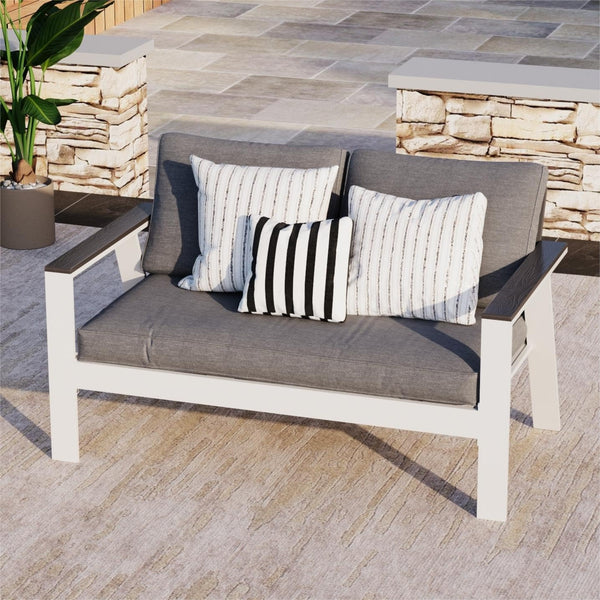 English Elm 52.95" Rust-proof Aluminum Outdoor Loveseat Wood Grain Arms Angled Back Patio B082P454969