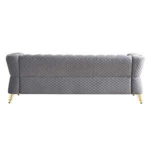 English Elm Modern Tufted Velvet Sofa with Gold Accent Frame and Flared Arms, High-Density Comfort Seating LIGHT GREY W579P329998