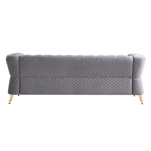 English Elm Modern Tufted Velvet Sofa with Gold Accent Frame and Flared Arms, High-Density Comfort Seating LIGHT GREY W579P329998