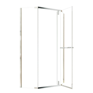 English Elm Corner Frameless Neo-angle Pivot Shower Enclosure with Tempered Glass and Sleek Hardware Chrome W637P348803
