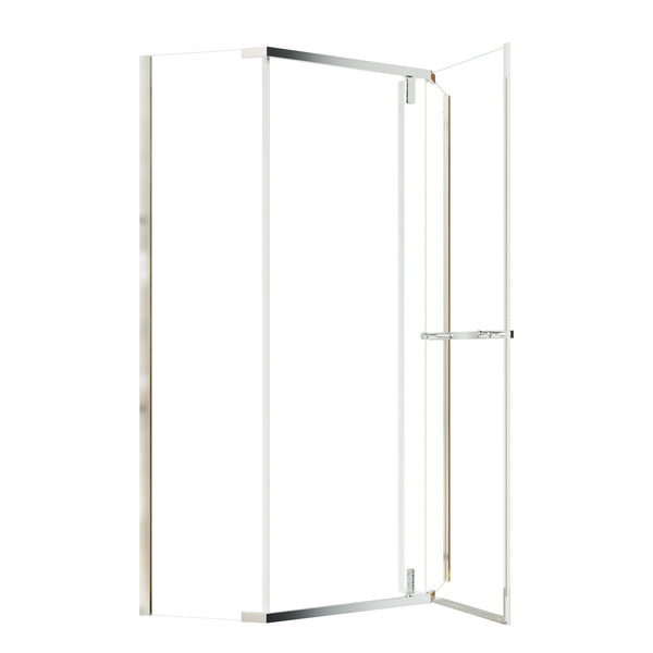 English Elm Corner Frameless Neo-angle Pivot Shower Enclosure with Tempered Glass and Sleek Hardware Chrome W637P348803
