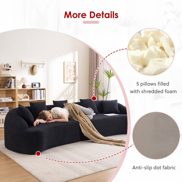 English Elm Compression Foam Curved Sectional Chenille Sleeper Sofa for Modern Living Rooms W2231S00051