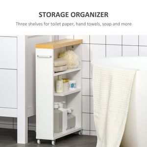 English Elm kleankin Slim Bathroom Cabinet on Wheels with 3 Shelves, Narrow Space Saver, Water-Resistant White, 26.5" H W2225P173988